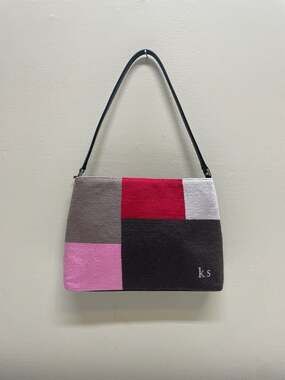 Vintage Kate Spade Color Block Needlepoint Wool Shoulder Bag Purse Twee Pink Red